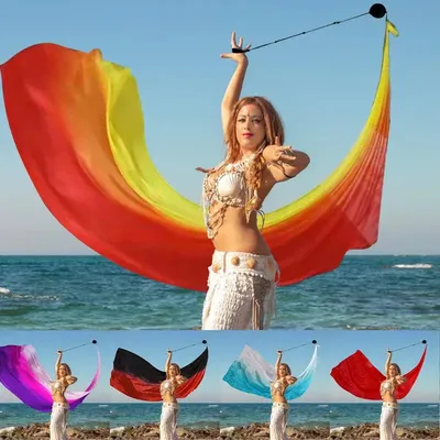 Bauchtanz Schleier Poi mit Swing Bällen allmähliche Farben Farbverlauf Bauchtanz Schleier Poi Flaggen für Kirche Bühne Tribal Image