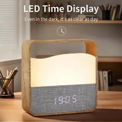 LED Night Light with Alarm Clock Time Display Rechargeable Table Lamp Bedside Sleeping Lights for Adults Kids Baby Bedroom Decor