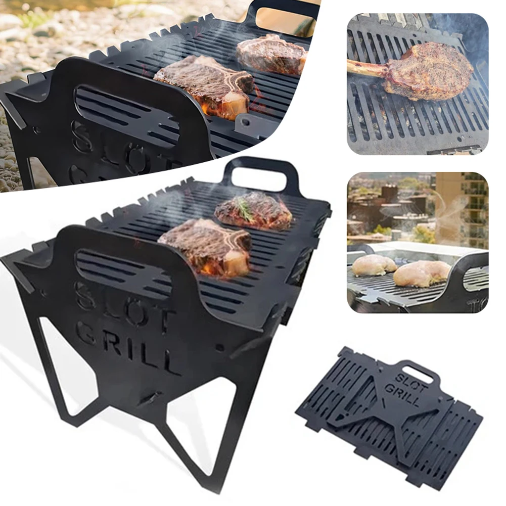Zusammenklappbare BBQ Grills Outdoor kleine faltende Metallgrills verbessert eingedickte Schnellbaugruppenschlitzgrills für Camping -Picknicks Image