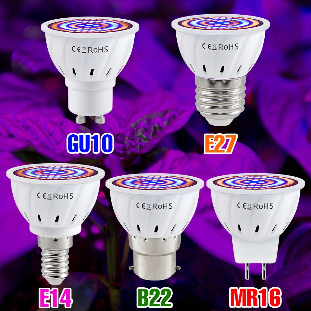 9W 7W 5W LED E27 Pflanzenlampe E14 Pflanzenleuchte GU10 Strahler MR16 für Innenbereich Blumenwachstumsbox Kultivierungslampen B22 AC220V