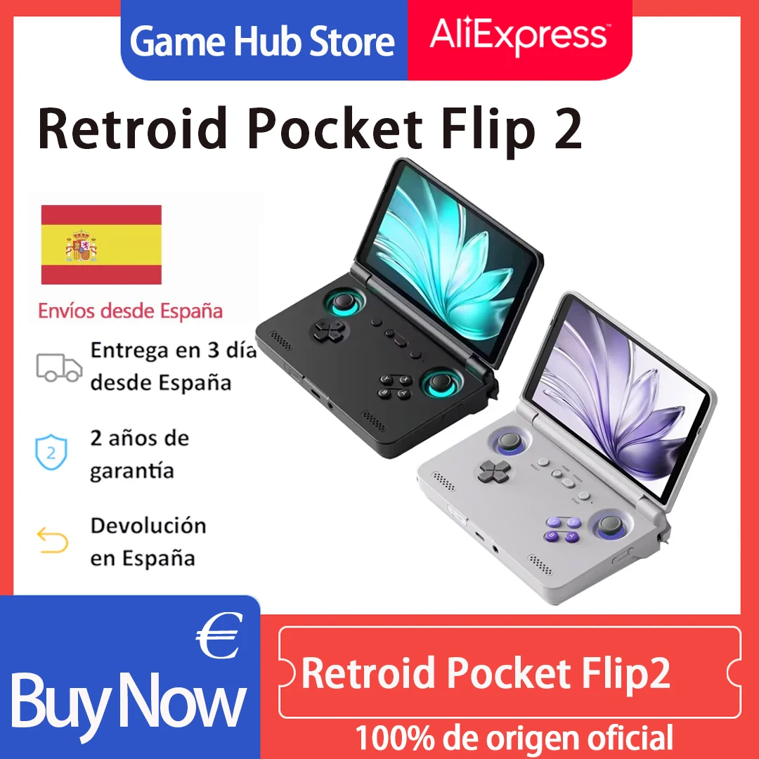‌ Retroid Pocket Flip2 Handheld-Spielekonsole – 5,5-Zoll-AMOLED-Display, Videoausgang, MediaTek Dimensity 900-Prozessor, aktiv Image