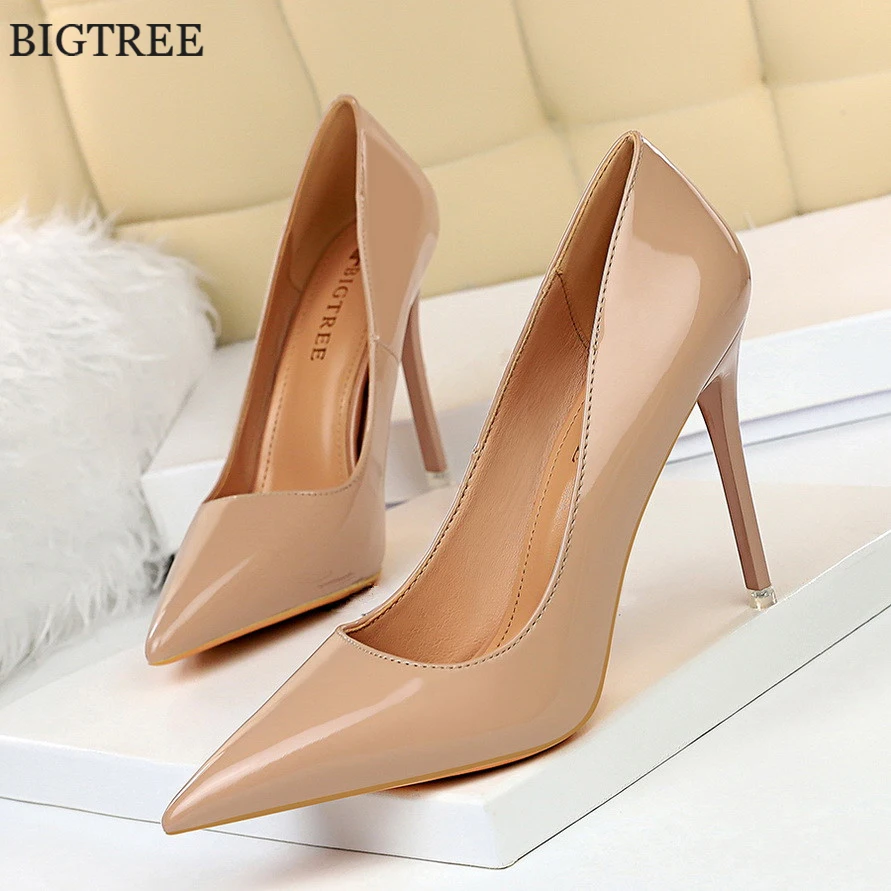 Herbst Patent Leder Concise frauen Schuhe Spitz Büro High Heels Pumps Frauen Sexy Party Hochzeit Schuhe Flach Nude Rot