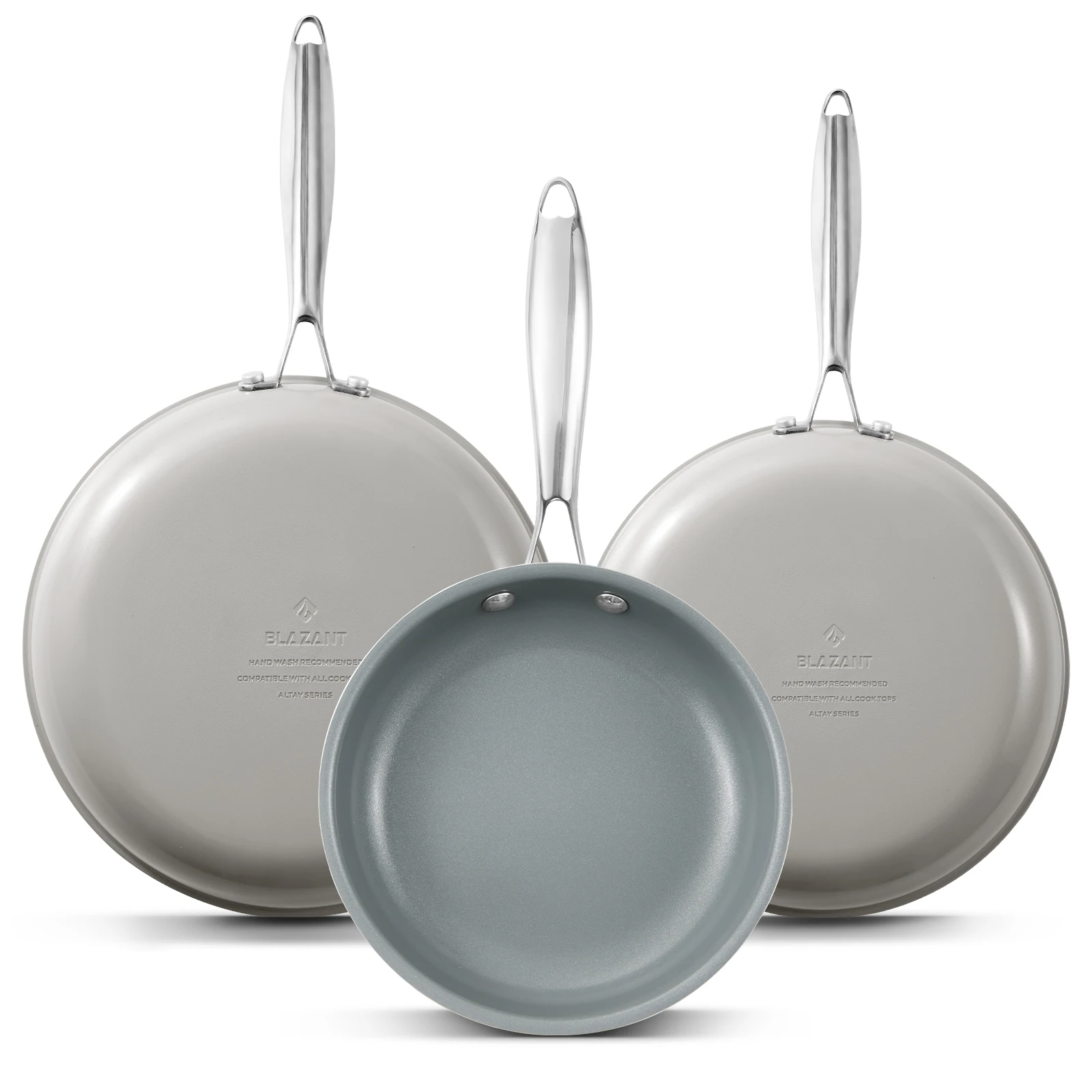 Induktionspfannenset, PTFE-frei, spülmaschinenfest, ofenfest, antihaftbeschichtete Bratpfannen 20+24+28 cm für alle Herdarten Image