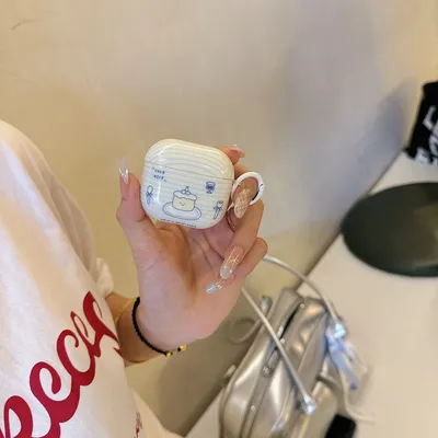Kreative einfache blaue Linien Cartoon Kirschkuchen mit Haken stoßfeste Schutzhülle für Kopfhörer für AirPods 1 oder 2 3 4 Pro 2 Image