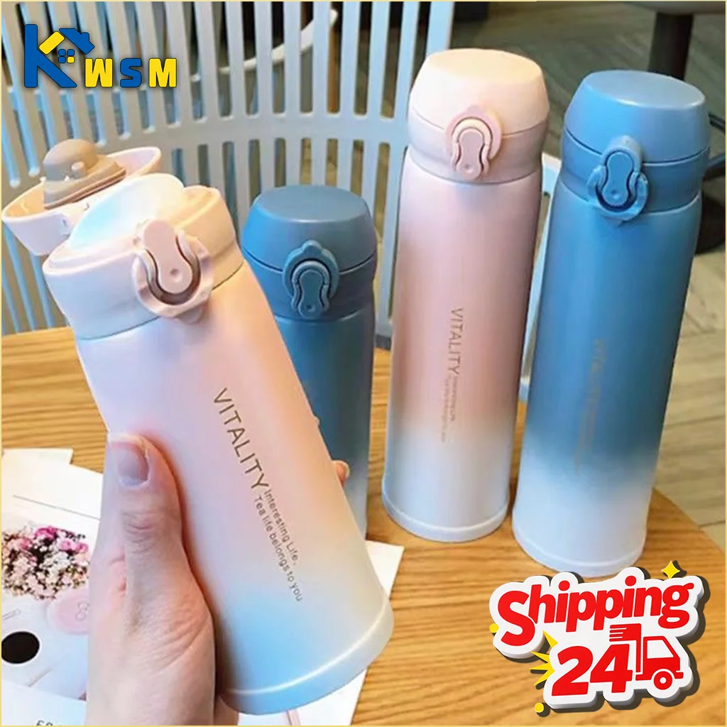 Thermoflasche aus Edelstahl 304, Farbverlauf, mit Klappdeckel, tragbarer, vakuumisolierter Becher für den Außenbereich, Halloween, Weihnachtsgeschenk Image