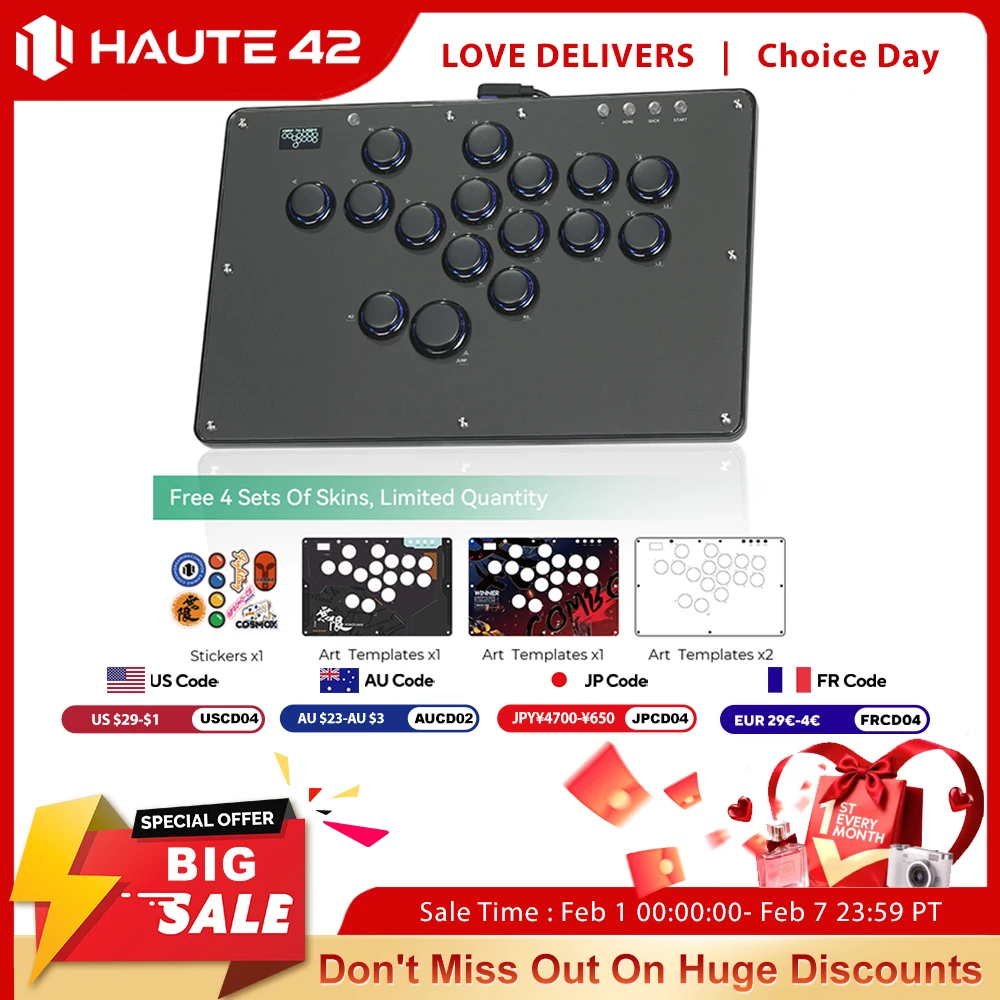 Haute42 FightStick Joystick Arcade Hitbox Button Rim Leverless Controller für PC/PS4/PS5/Switch Steuerung Arcade Stick Controller Image