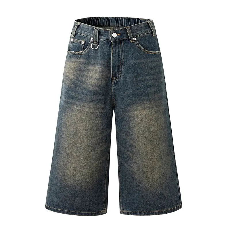 American Vintage Herren Baggy Short Jeans Wadenlange Oversize Streetwear Y2K Weites Bein Lose Mode Männliche Denim Jeans Shorts