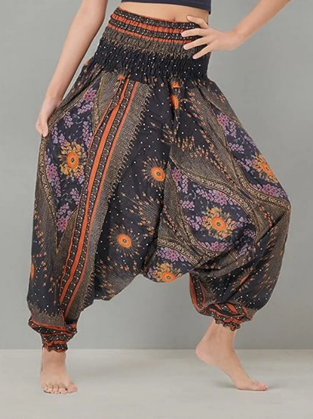 Boho-Palazzo-Hose, weites Bein, Yoga-Leggings, große und große Größe, Haremshose, Overall, Hippie-Kleidung