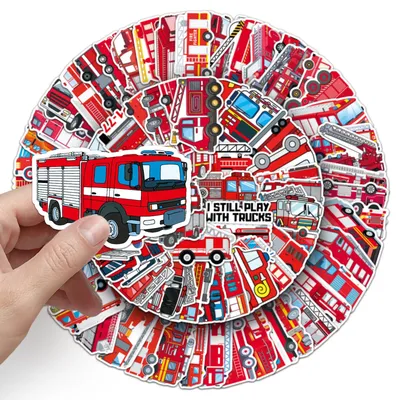 10/50/100PCS Cartoon Feuerwehrauto Graffiti Aufkleber Personalisierte Aufkleber Für DIY Notebook Gitarre Telefon Kühlschrank Wasserdicht Aufkleber Image