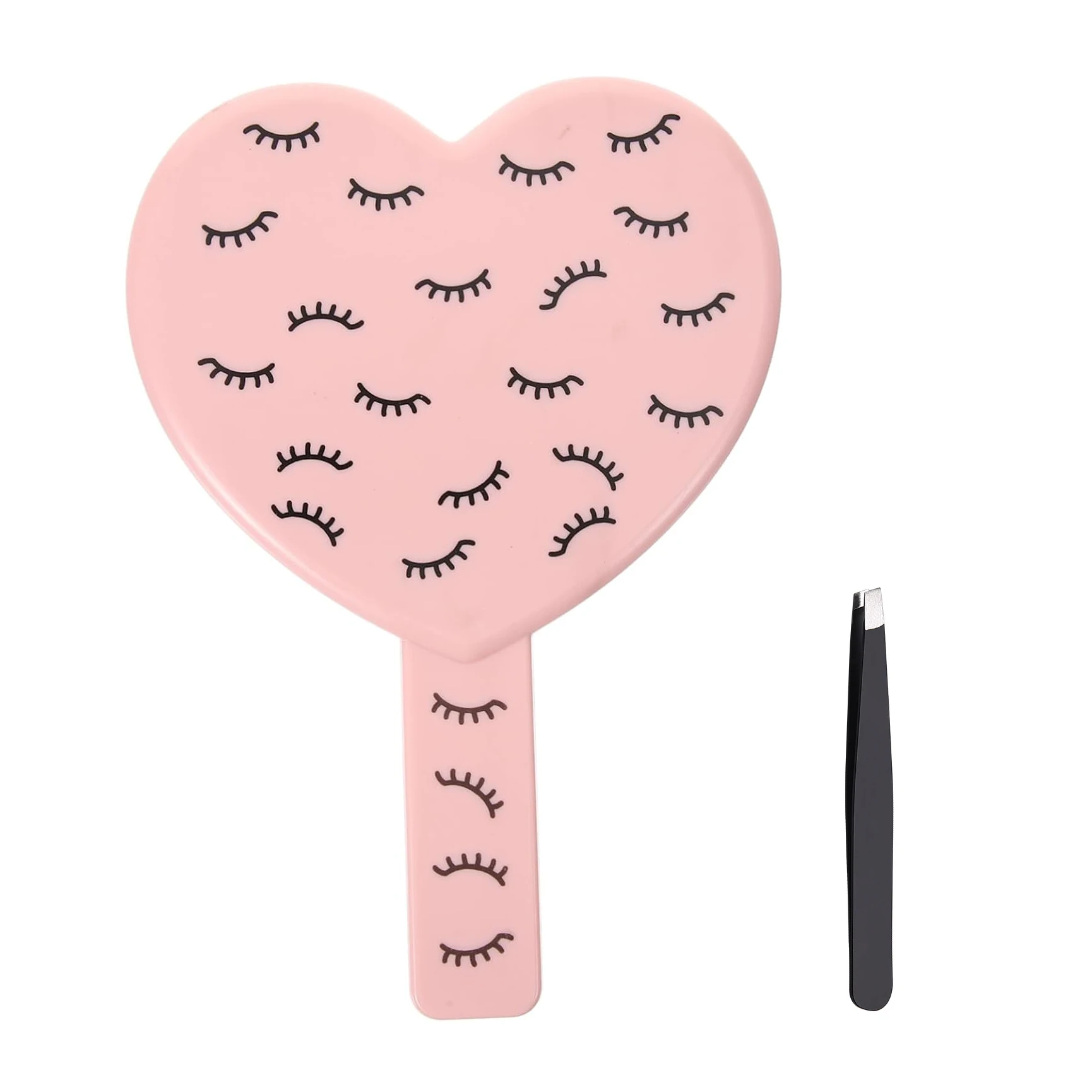 Herzförmiger Reise-Hand-Make-up-Spiegel mit Augenbrauenpinzette, tragbarer Kosmetikspiegel mit Griff zum Rasieren einseitig