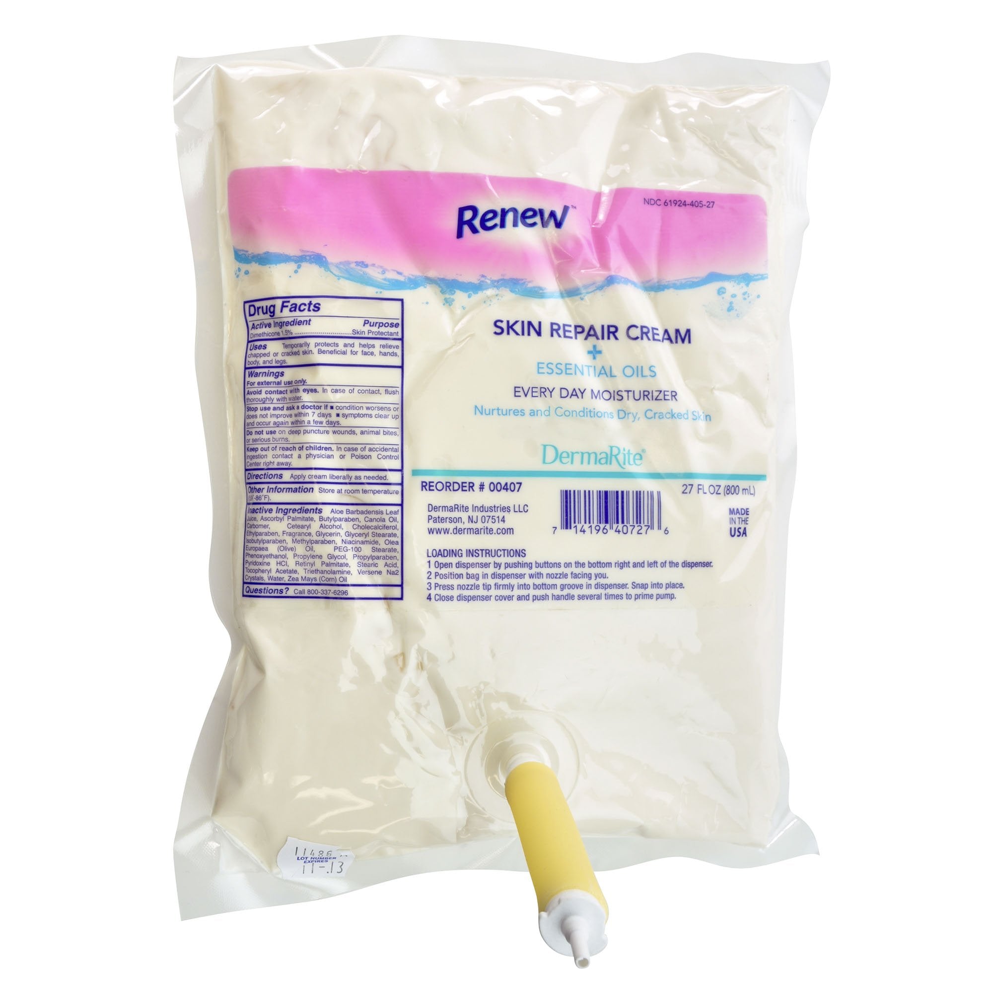 Renew Skin Repair Skin Protectant 800 mL Dispenser Refill Bag Scented Cream (843950_EA) 1/EA Renew™ Skin Repair Lotion