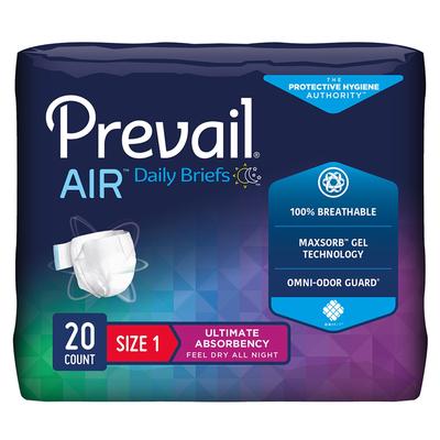 Prevail Air Unisex Adult Incontinence Brief Size 1 / Medium Disposable Heavy Absorbency (1234063_CS) 80/CS Prevail® Air™ Adult Incontinence Underwear