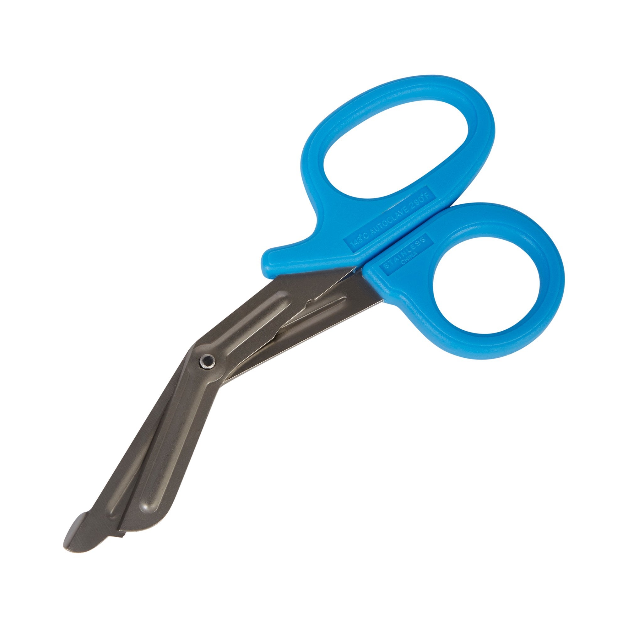 McKesson Medicut Trauma Shears 7-1/4 Inch Length Medical Grade Stainless Steel Blue Finger Ring Handle Angled Blunt Tip / Blunt Tip (1078271_EA)