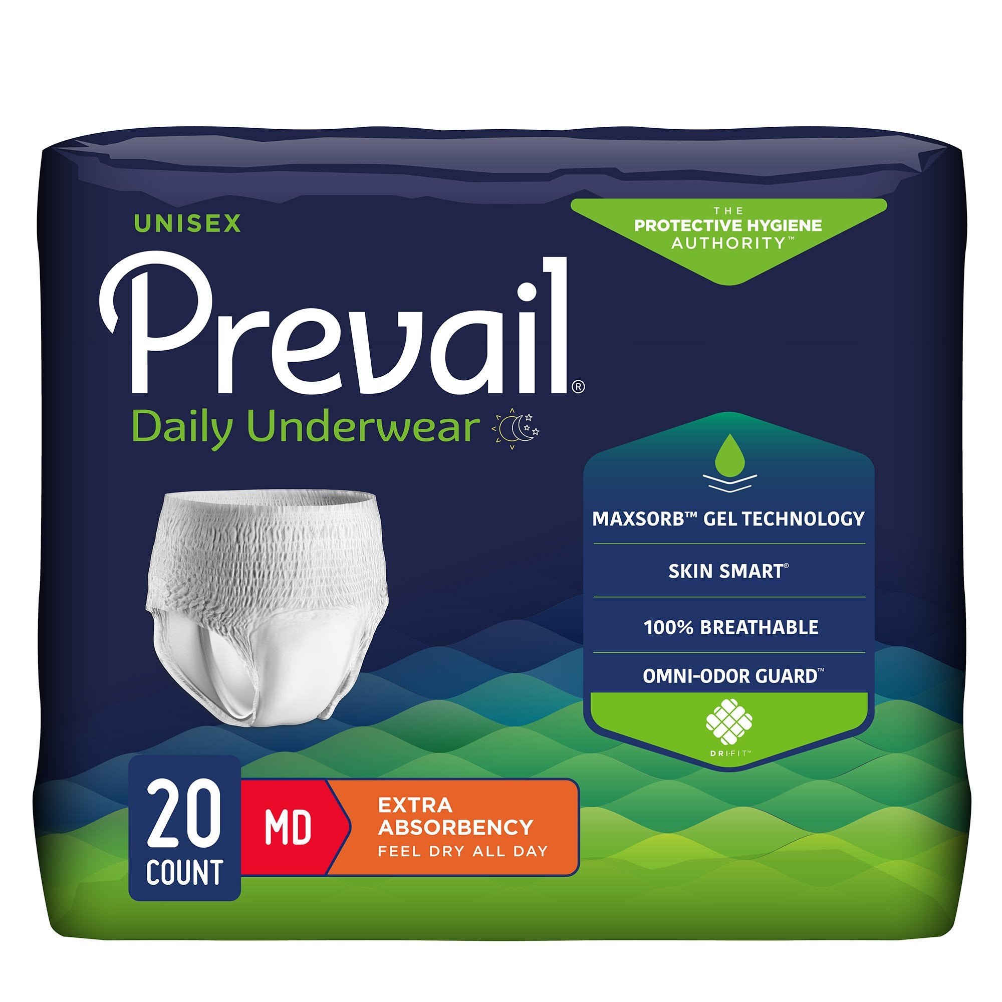 Prevail Daily Underwear Extra Unisex Adult Absorbent Underwear Pull On with Tear Away Seams Medium Disposable Moderate Absorbency (402953_PK)