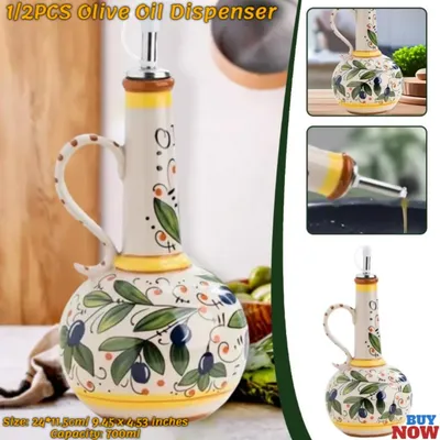 700ml Olive Oil Dispenser Embossed Ceramic Oil Vinegar Bottle Condiment Storage Container Oil Dispenser Can Ceramic Oil Bottle