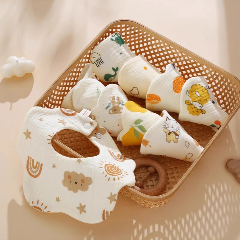 6 Layer Cotton Gauze Baby Bib Babies Accessories Newborn Baby Apron Feeding Bib Muslin Burp Cloths Kids Saliva Towel New Born