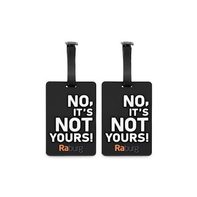 Kofferanhänger 2er Set aus PVC, mit Adresszeile & Spruch "NO, IT'S NOT YOURS!" - ca. 10,5×6,5 cm, Schwarz | Raburg Gepäckanhänger Image