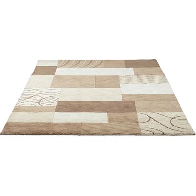 Wollteppich THEKO "Domas 4028", braun, B:170cm H:12mm L:240cm, Schurwolle, Teppiche, Kurzflor, reine Wolle, handgeknüpft, modernes Patchwork Design Image