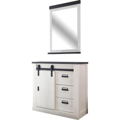 Garderoben-Set HOME AFFAIRE "SHERWOOD", weiß (pinie weiß dekor), B:93cm H:200cm T:43cm, Kastenmöbel-Sets, mit Scheunentorbeschlag, Apothekergriffe aus Metall, Breite ca. 93 cm Image