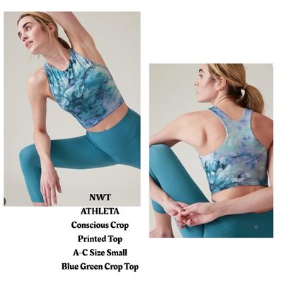 Athleta Tops | Athleta Conscious Crop Top Built In Bra S Solarize Chrome Blue Green Racerback | Color: Blue/Green | Size: S