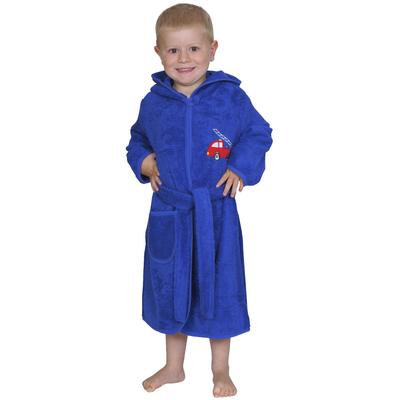 Kinderbademantel WÖRNER "Feuerwehr royalblau" Gr. 86, blau (royalblau), L:60cm in Gr. 86/92, Frottier, Hausmäntel, mit Stickerei, mit Tasche, maschinenwaschbar Image