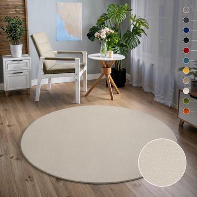 Teppich SANAT "Uni", beige (creme), H:13mm Ø:80cm, Kunstfaser, Teppiche, robuster Kurzflorteppich, große Farbauswahl, Wohnzimmer, alle Räume Image