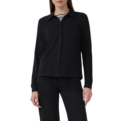 Hemdbluse S.OLIVER, Damen, Gr. 40, schwarz, Jersey, Obermaterial: 95% Baumwolle, 5% Elasthan, unifarben, casual, regular fit taillenbedeckt, ohne Ausschnitt, Langarm Manschette, Blusen, mit Manschetten Image
