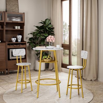 Counter Height Bar Table Set with Storage Rack & 2 Bar Stools, 3-Piece