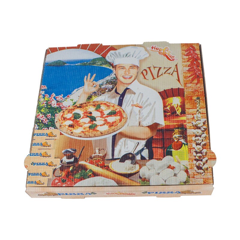 DayBays 200 Stk. Pizza-Karton 33x33x4 cm Weiß Kraftpapier bedruckt mit Pizza-Motiv Image