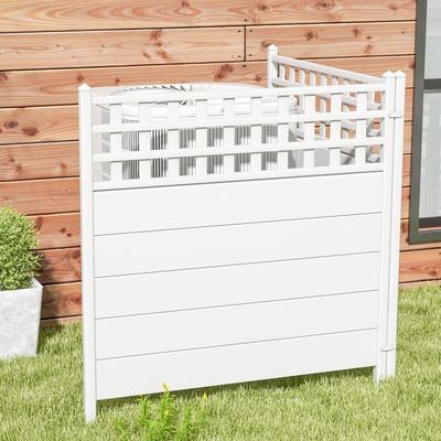 Air Conditioner Fence Panels With Metal Ground Stakes, No Dig PVC Outdoor Enclosure For AC Units, Trash Cans Air Conditioner Fence Panels With Metal Ground Stakes, No Dig PVC Outdoor Enclosure For AC Units, Trash Cans