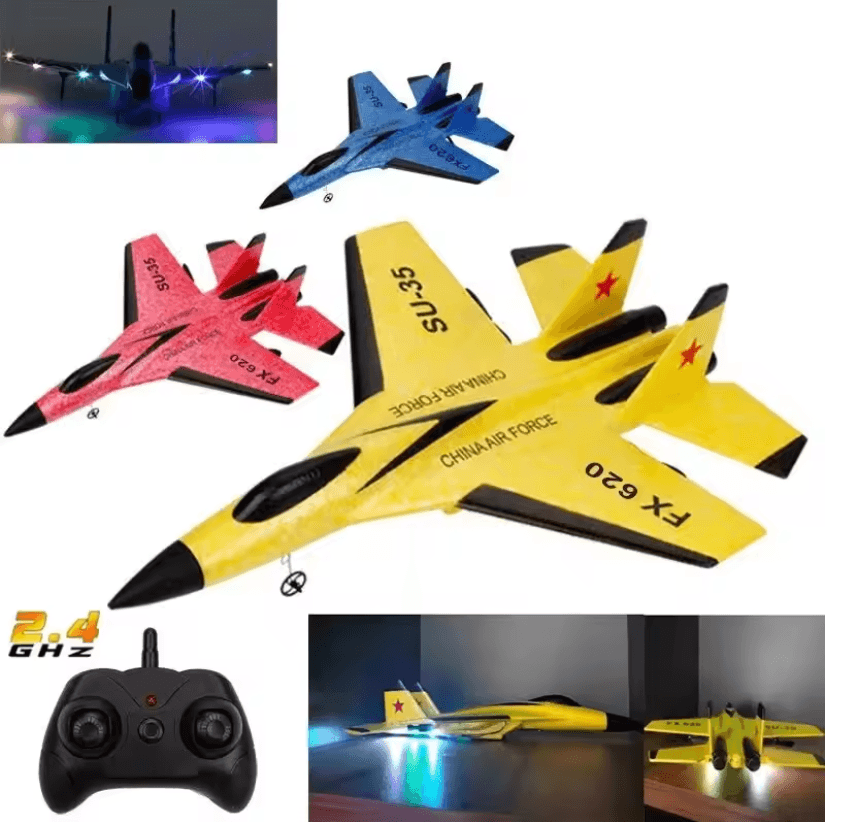 SU35 RC Plane With LED Lights And Durable Foam Glider Design yellow