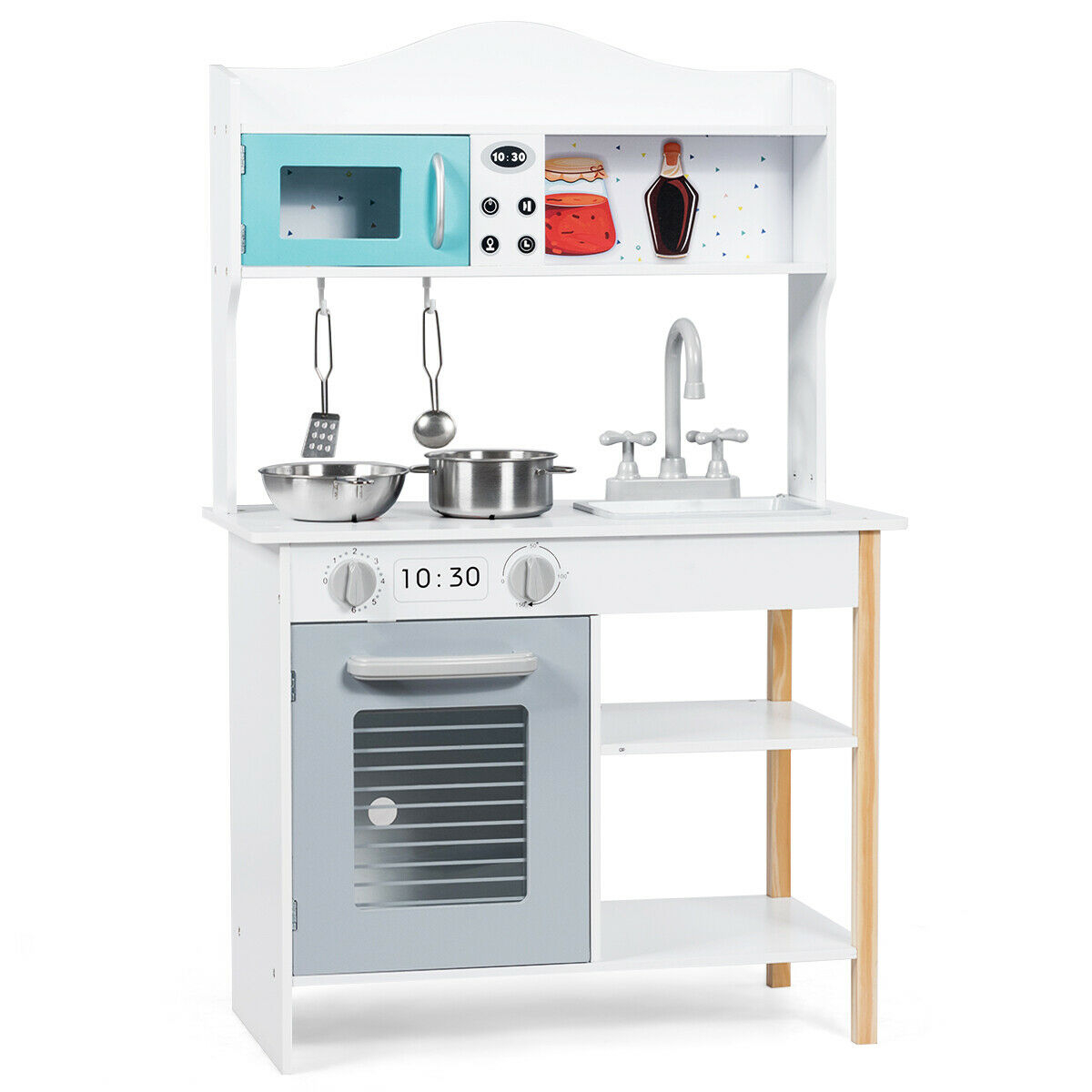Wooden Kids Kitchen Cookware Pretend Cooking Food Play Set, Realistic Toy Kitchen With Accessories, Sink & Oven Wooden Kids Kitchen Cookware Pretend Cooking Food Play Set, Realistic Toy Kitchen With Accessories, Sink & Oven