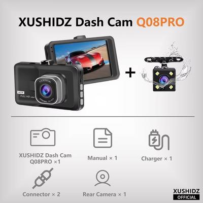 XUSHIDZ 1080P HD Car Dash Cam With Night Vision And Loop Recording G Sensor, 24 Hour Parking Monitor, Compact Vehicle q08pro N Rear Camera 16g