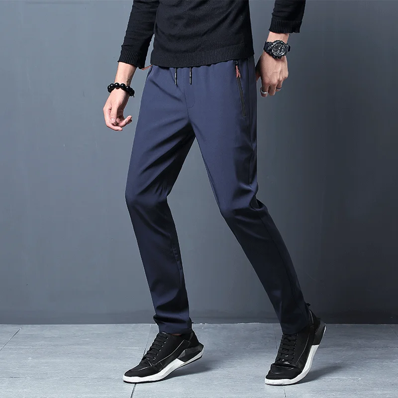 Men's Casual Pants Straight Slim Fit Elastic Waist Joggers, Stylish Korean Trousers For Everyday Comfort dark Blue 3xl