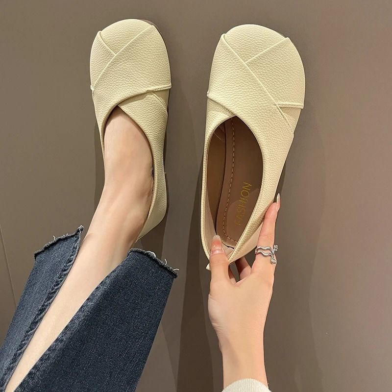 Womens Slip On Leather Loafers With Round Toe And Casual Flat Sole 6 yellow