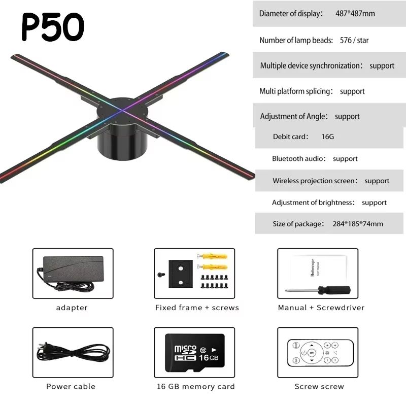 3D Hologram Projector Fan WiFi Logo Display Lamp 50cm eu Plug