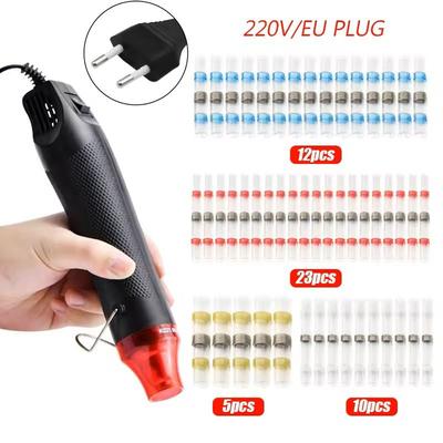 Waterproof Heat Shrink Wire Connector Kit Solder Seal Crimp Terminals With Optional Heat Gun (501200 Pcs) 50pcs Gun(220v Eu)