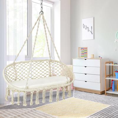 Macrame Hammock Swing Chair For Two Heavy Duty Steel Frame, Detachable Cushion, Bohemian Patio & Garden Hanging Seat Macrame Hammock Swing Chair For Two Heavy Duty Steel Frame, Detachable Cushion, Bohemian Patio & Garden Hanging Seat