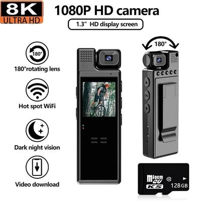Xiaomi 8K Mini Action Camera With Rotating Back Clip Wifi And Infrared Night Vision For Outdoor Recording with 128 Gb Sd Card