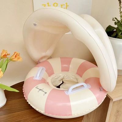 Rooxin Baby Pool Float With Canopy Secure & Comfy Swim Ring For Toddlers pink With Removable Shade