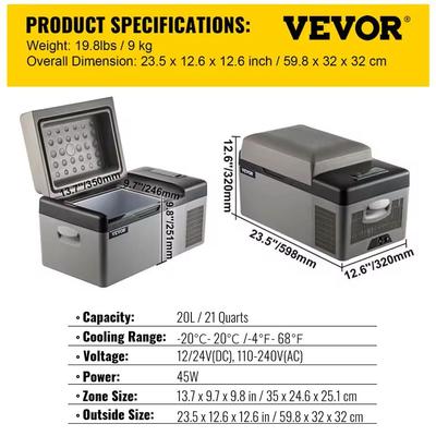 Portable Car Refrigerator Freezer Compressor Cooler For Camping 20l