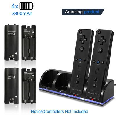 Nintendo Wii Remote Charger Dock Station With 4 Rechargeable Battery Packs, Fast Charging For Wii Wii U Controllers black