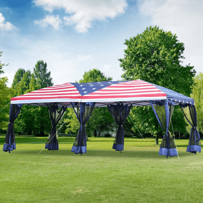 Pop Up Party Tent Gazebom, Wedding Canopy With 6 Sidewalls & American Flag Pop Up Party Tent Gazebom, Wedding Canopy With 6 Sidewalls & American Flag