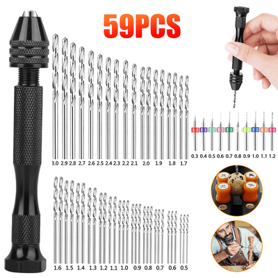 59x Mini Micro Twist Drill Bit Set With Pin Vise Precision Rotary Hand Drill Kit For Wood, Jewelry, PCB, Model Craft 59x Mini Micro Twist Drill Bit Set With Pin Vise Precision Rotary Hand Drill Kit For Wood, Jewelry, PCB, Model Craft