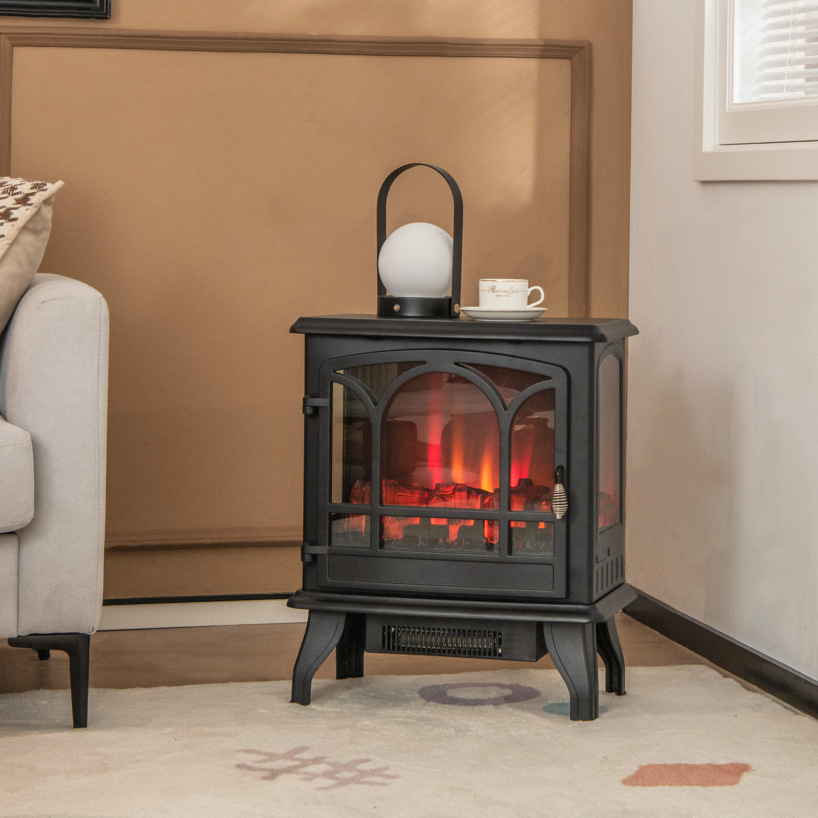 1400W Electric Stove Heater With 3 Level Flame Effect & 3 Sided View, Freestanding Fireplace For Home & Office 1400W Electric Stove Heater With 3 Level Flame Effect & 3 Sided View, Freestanding Fireplace For Home & Office