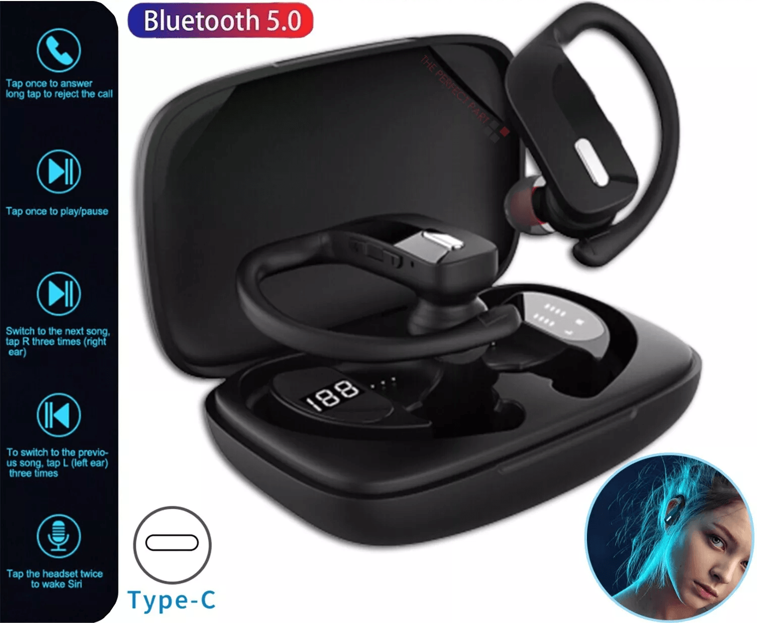 Bluetooth Headset TWS Wireless Earphones With Ear Hook, Stereo Earbuds Headphones, Sweatproof And Long Battery Life Bluetooth Headset TWS Wireless Earphones With Ear Hook, Stereo Earbuds Headphones, Sweatproof And Long Battery Life