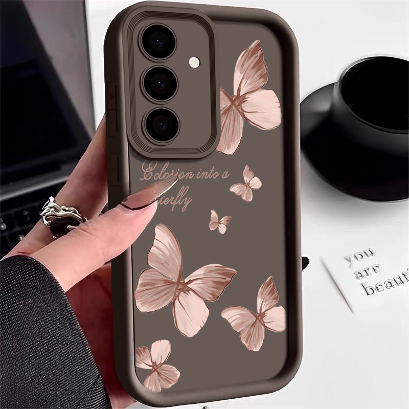 Trendy Gold Butterfly TPU Phone Case Stylish Protective Cover For Samsung Galaxy coffee for Samsung S24 Fe