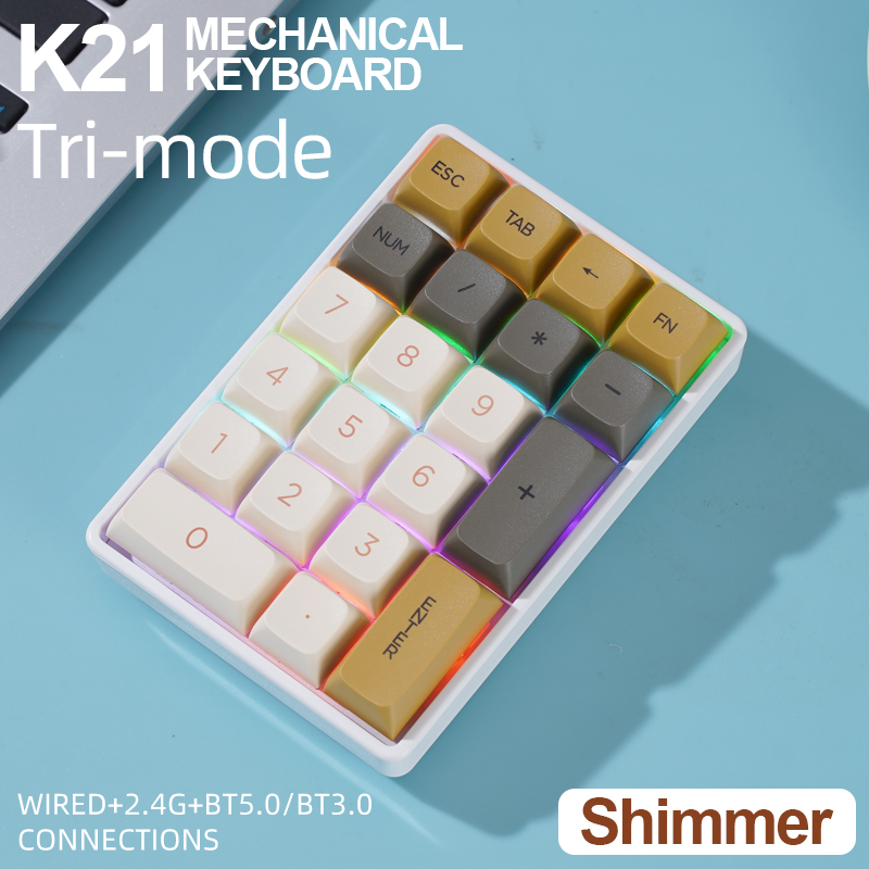 Wireless Numeric Keypad, Tri mode Bluetooth, Mechanical Hot Swap 21 Key Mini Keypad For Finance Users glimmer blue Switch