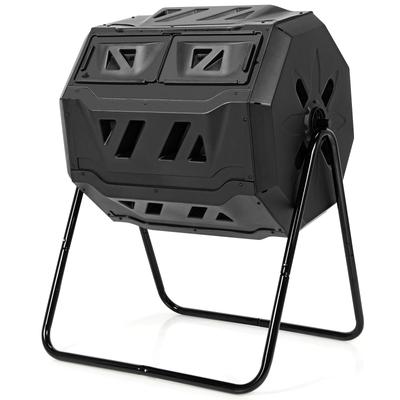Rotating Compost Bin Barrel With Dual Chamber, Sliding Doors & Aeration System For Efficient Outdoor Composting Rotating Compost Bin Barrel With Dual Chamber, Sliding Doors & Aeration System For Efficient Outdoor Composting