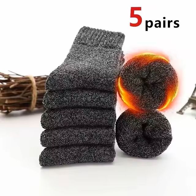 Warm Wool Blend Winter Socks 5 Pairs Soft Thermal Cold Weather Socks For Men And Women dark Grey one Size